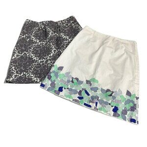 Boden Midi Skirts in Black and Cream with Leaf Patterns